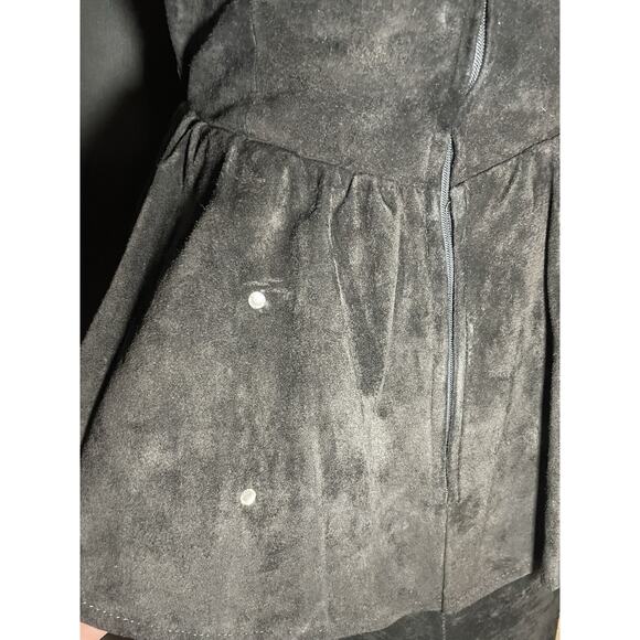 Lillie Rubin Black Genuine Suede Dress M Vintage 90s Bustier Peplum Rhinestone - Picture 5 of 13